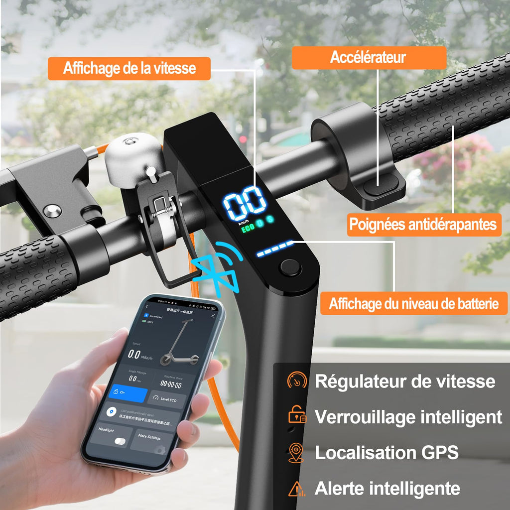 Trottinette électrique adulte T3 350W 36V 7.8Ah 25 km/h pliable pneus nid d'abeille autonomie 35 km charge 120 kg