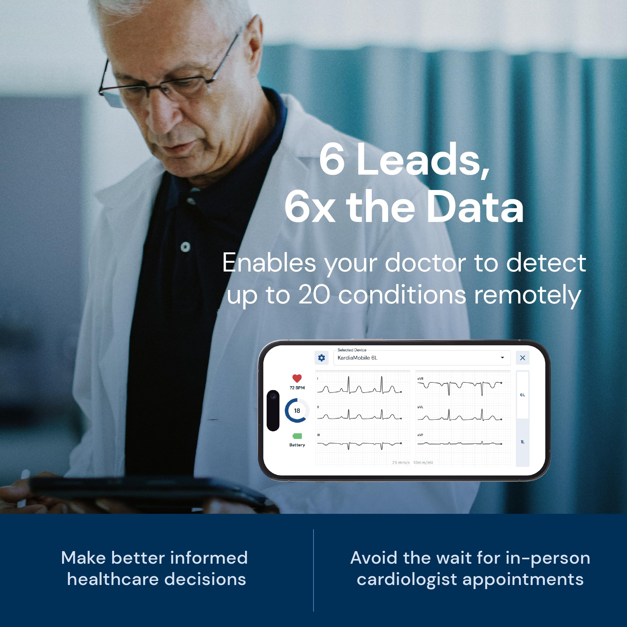 Moniteur ECG personnel KardiaMobile 6L à 6 dérivations connecté smartphone avec capteur ECG portable Bluetooth