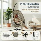 Hängesessel mit Gestell für Outdoor und Indoor, faltbarer Loungesessel aus PE-Rattan in Grau mit Wendebezug und Abdeckplane, bis 150 kg