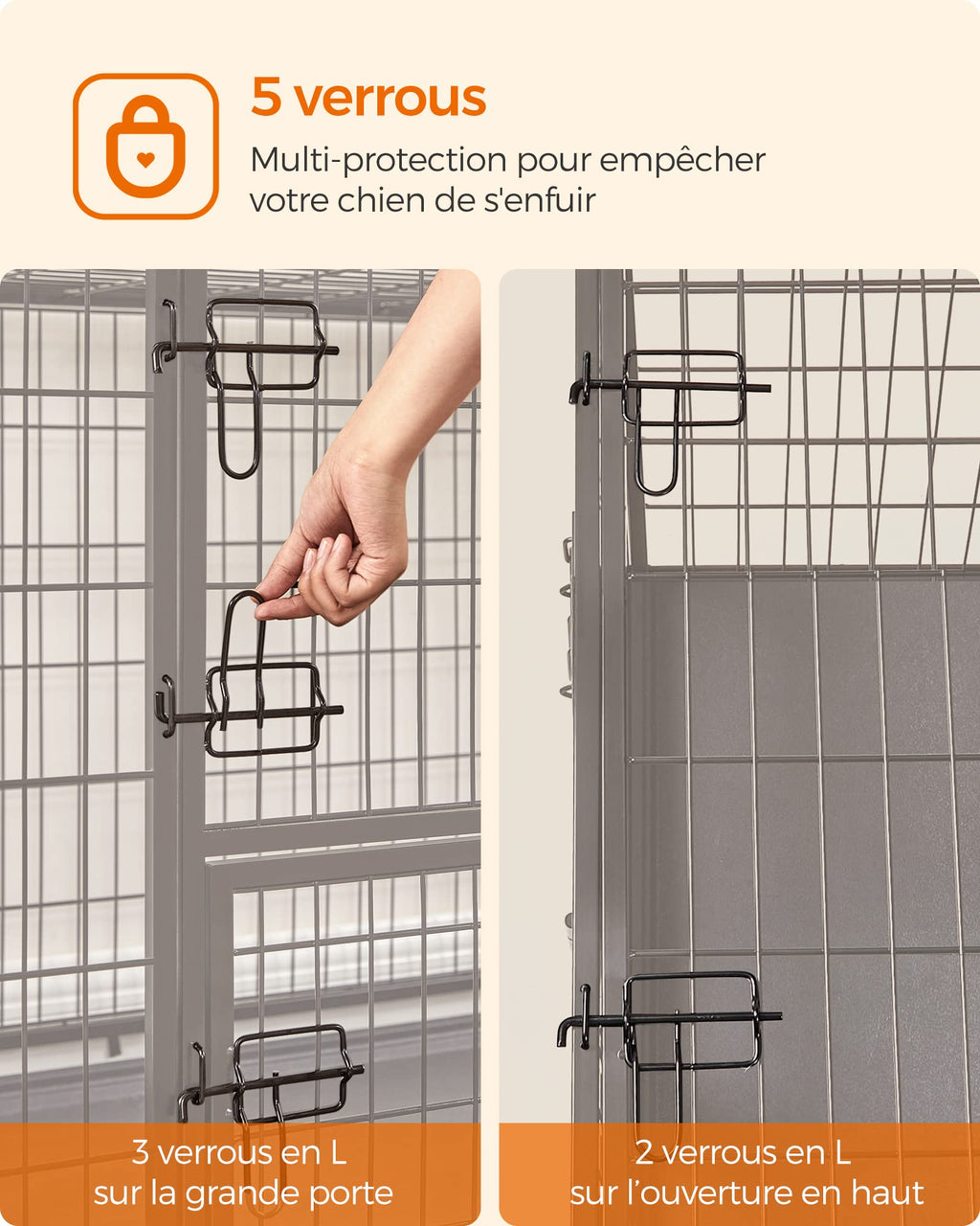Cage pour chien XXL double porte PPD003B01 acier allié 122 x 74,5 x 80,5 cm avec plateau amovible