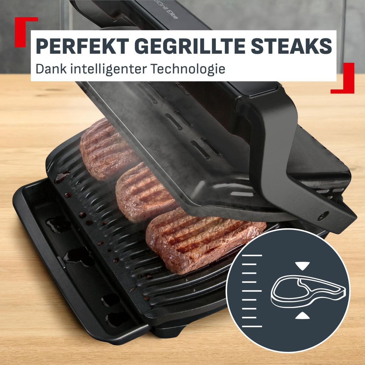 OptiGrill Elite XL Kontaktgrill mit automatischer Garzeitanpassung, 16 Programmen und Grillboost-Funktion, für bis zu 8 Personen