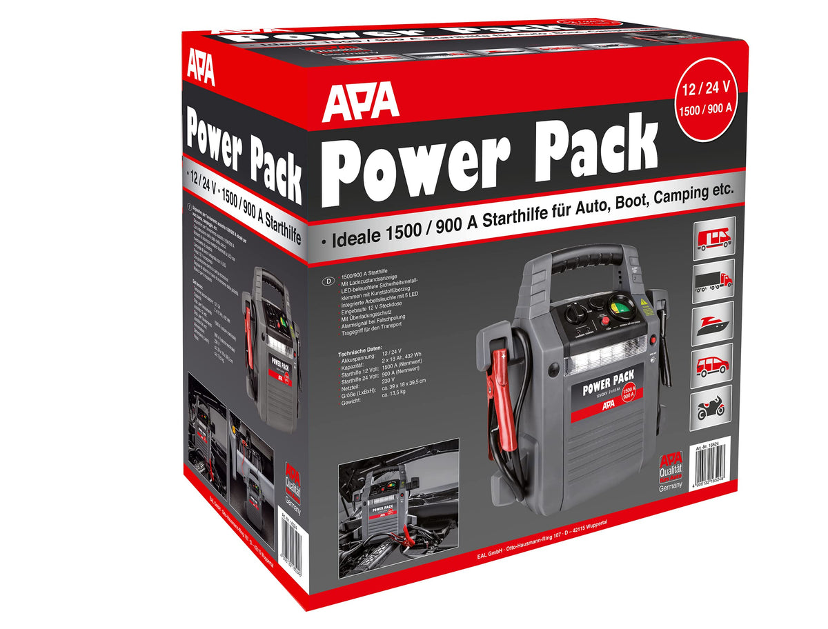 Power Pack 12/24 V Starthilfe 900 A mit Lithium-Ionen-Akku Überladungsschutz Ladezustandsanzeige und Tragegriff