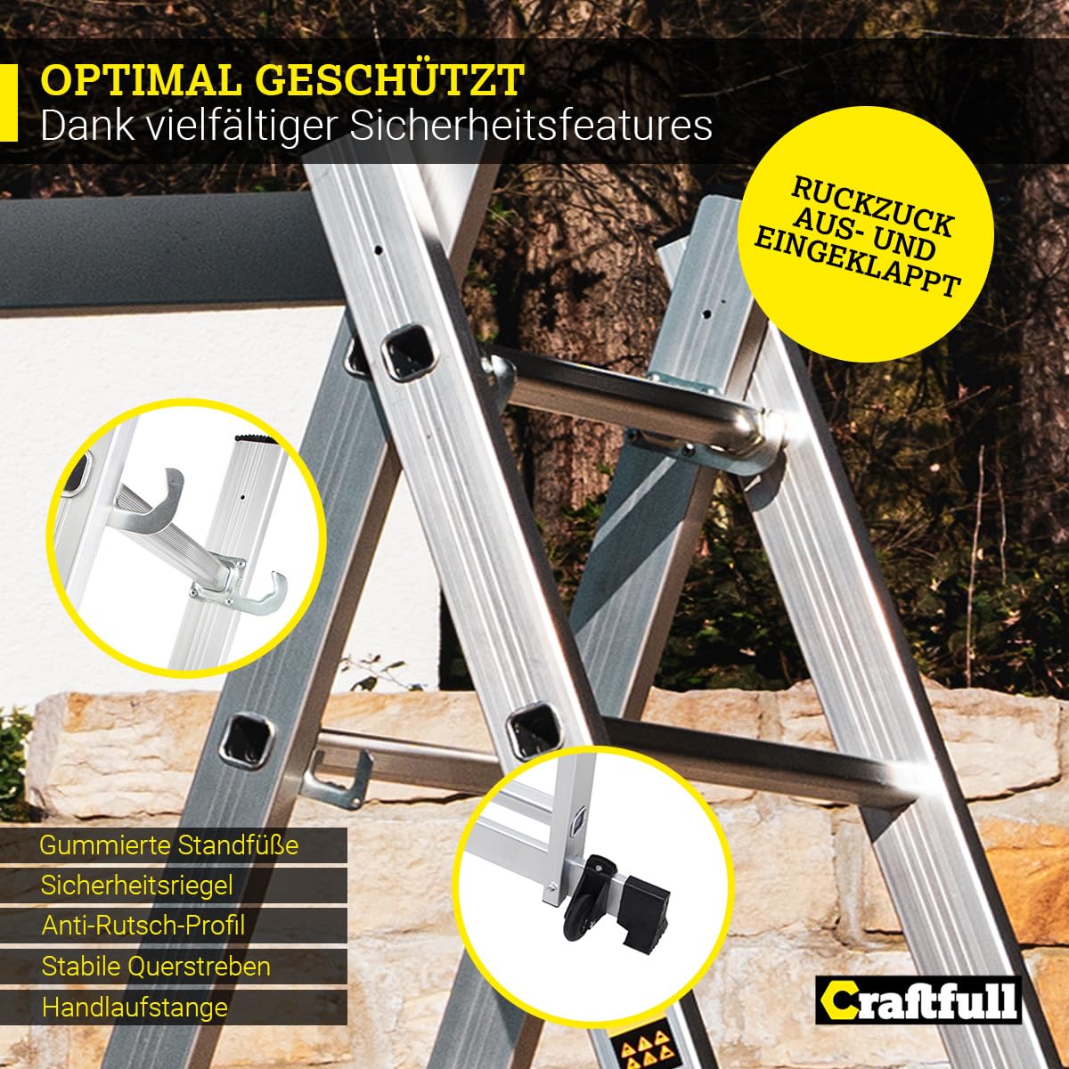 Trittleiter Rollgerüst CF-103A mit 7 Sprossen, Aluminium und Holz, 150 kg, Arbeitshöhe bis 322 cm