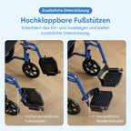 Faltbarer Rollstuhl, leicht mit 18,6 kg und 32 cm Faltbreite, Sitzbreite 46 cm, bis 136 kg, pannensichere PU-Reifen