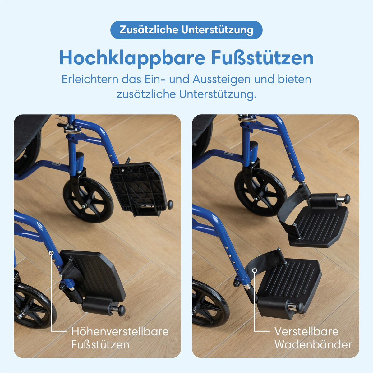Faltbarer Rollstuhl, leicht mit 18,6 kg und 32 cm Faltbreite, Sitzbreite 46 cm, bis 136 kg, pannensichere PU-Reifen
