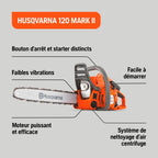 Tronçonneuse thermique 120 Mark II moteur X-Torq 38,2 cm³ guide 35 cm chaîne H37 modèle 967861903