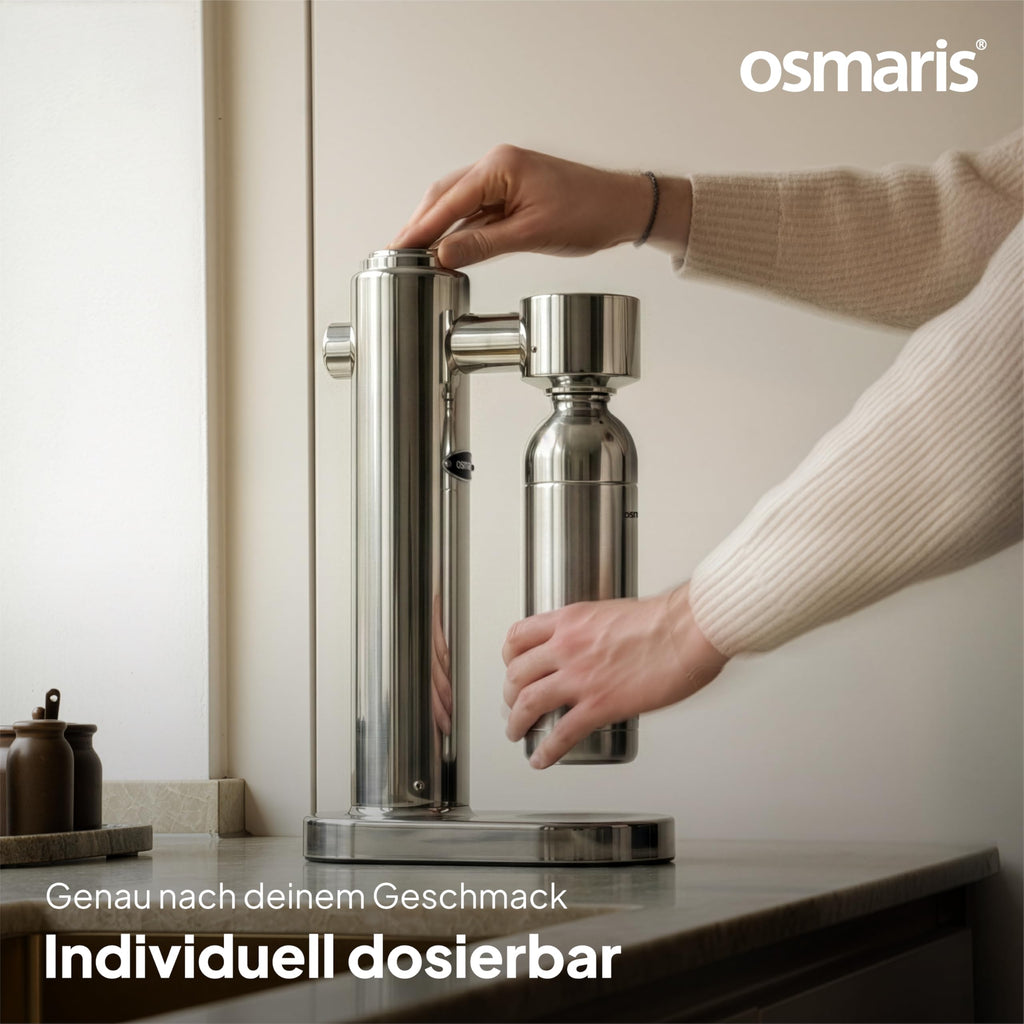 Wassersprudler aus Edelstahl mit 2x 1,1 L Edelstahlflaschen und Druckablassventil für geschmacksneutrales Sprudelwasser