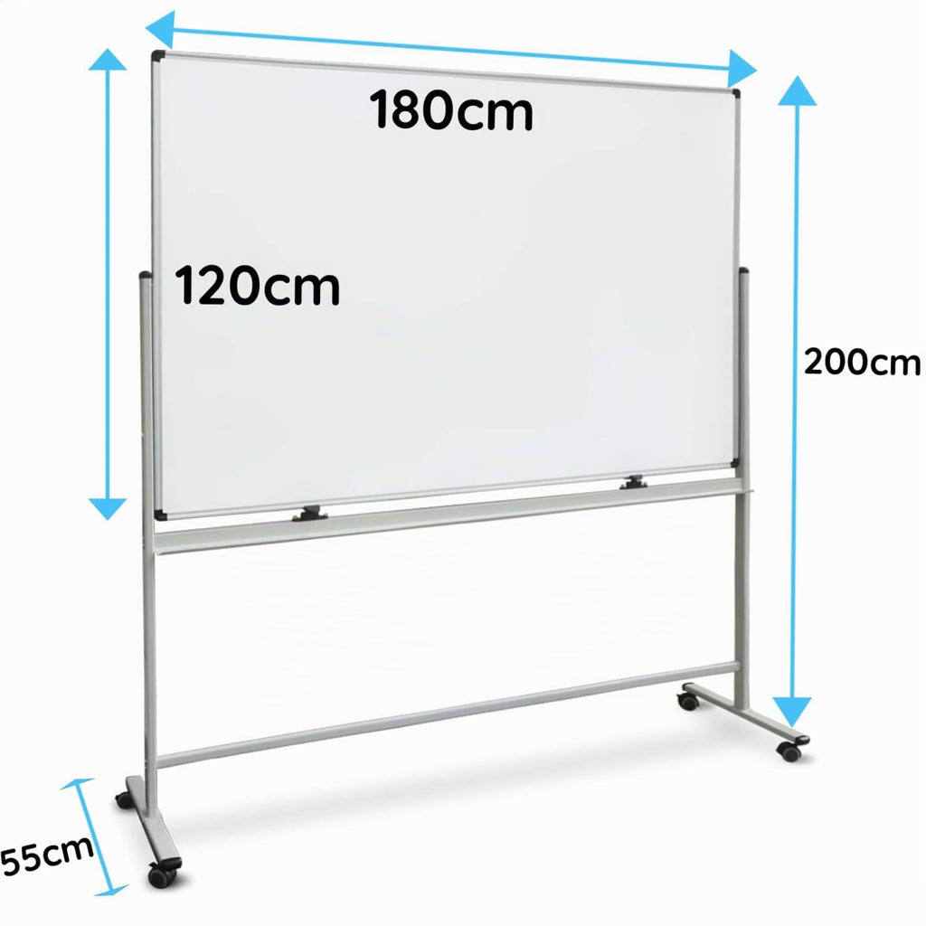 Mobiles Whiteboard Magnettafel 120 x 180 cm mit Ständer und Rollen, doppelseitig drehbar, magnetisch und beschreibbar mit Stifteablage