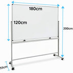 Mobiles Whiteboard Magnettafel 120 x 180 cm mit Ständer und Rollen, doppelseitig drehbar, magnetisch und beschreibbar mit Stifteablage