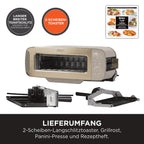 3-in-1 Toaster und Elektrogrill mit Deckel, 7 Kochfunktionen, für Toast, Bagel, Panini und Sandwiches, Stone Gold
