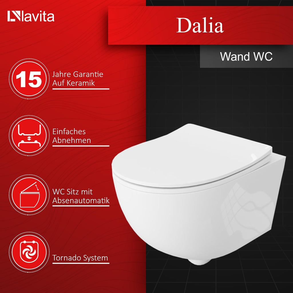 Wand-WC Komplettset Dalia mit Duofix Basic Vorwandelement, spülrandlosem Tiefspül-WC, Soft-Close-Sitz und Delta 25 Bedienplatte in Weiß