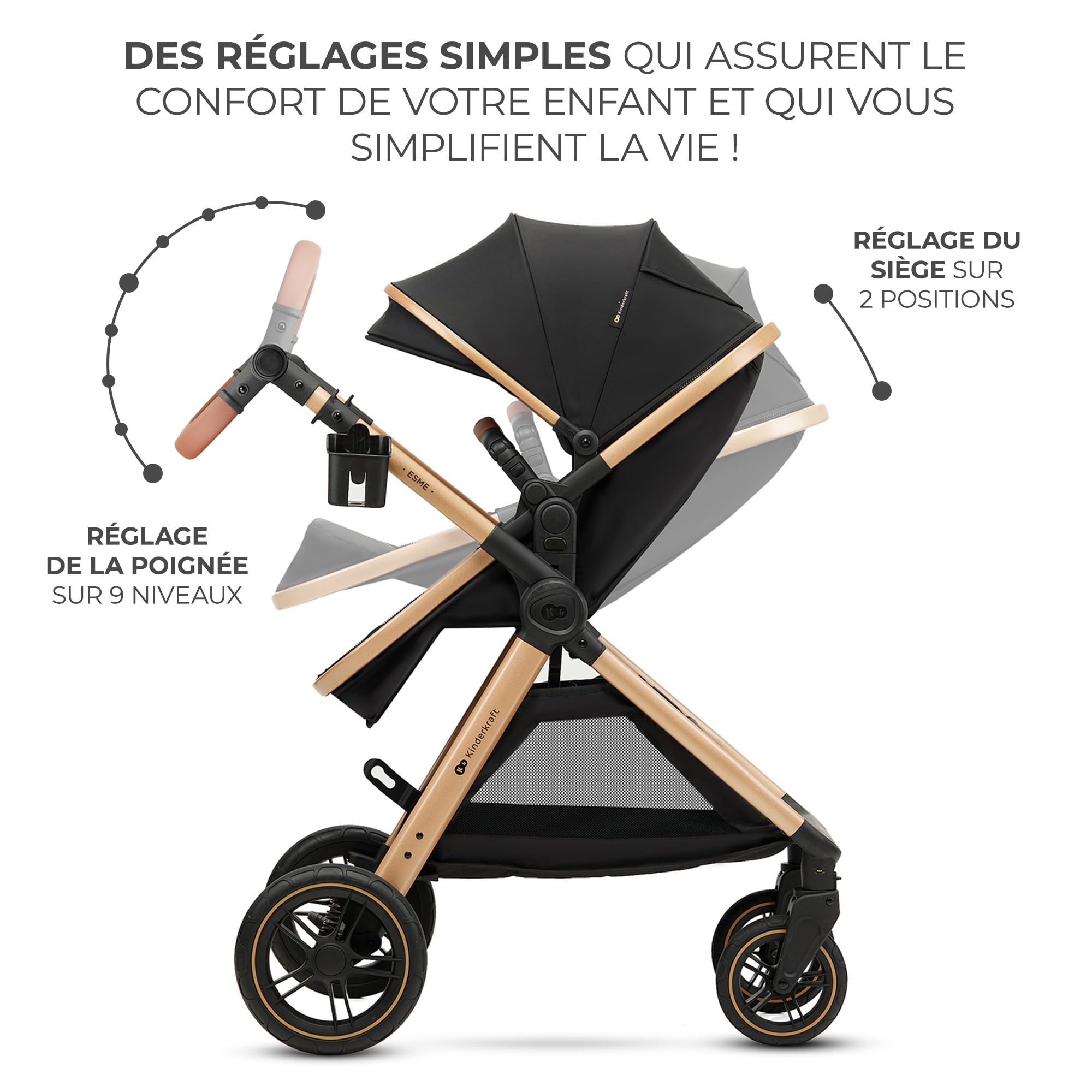 Poussette bébé 3 en 1 ESME système de voyage avec siège auto MINK PRO i-Size 40-75 cm pliable jusqu'à 25 kg