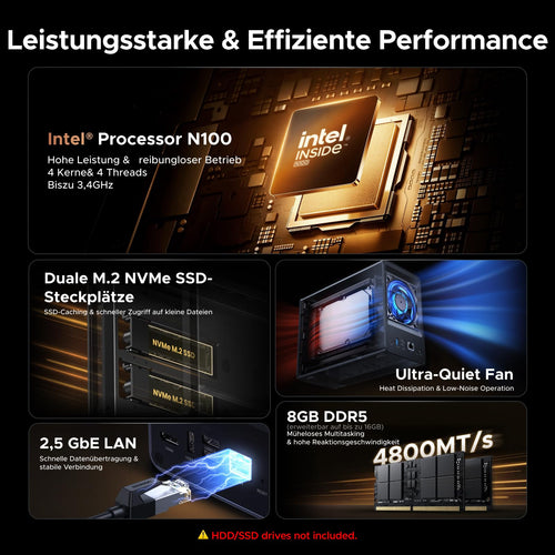 2-Bay NAS DXP2800 Intel N100 8 GB DDR5 2,5 GbE 2 M.2 NVMe Steckplätze bis 76 TB ohne Festplatten