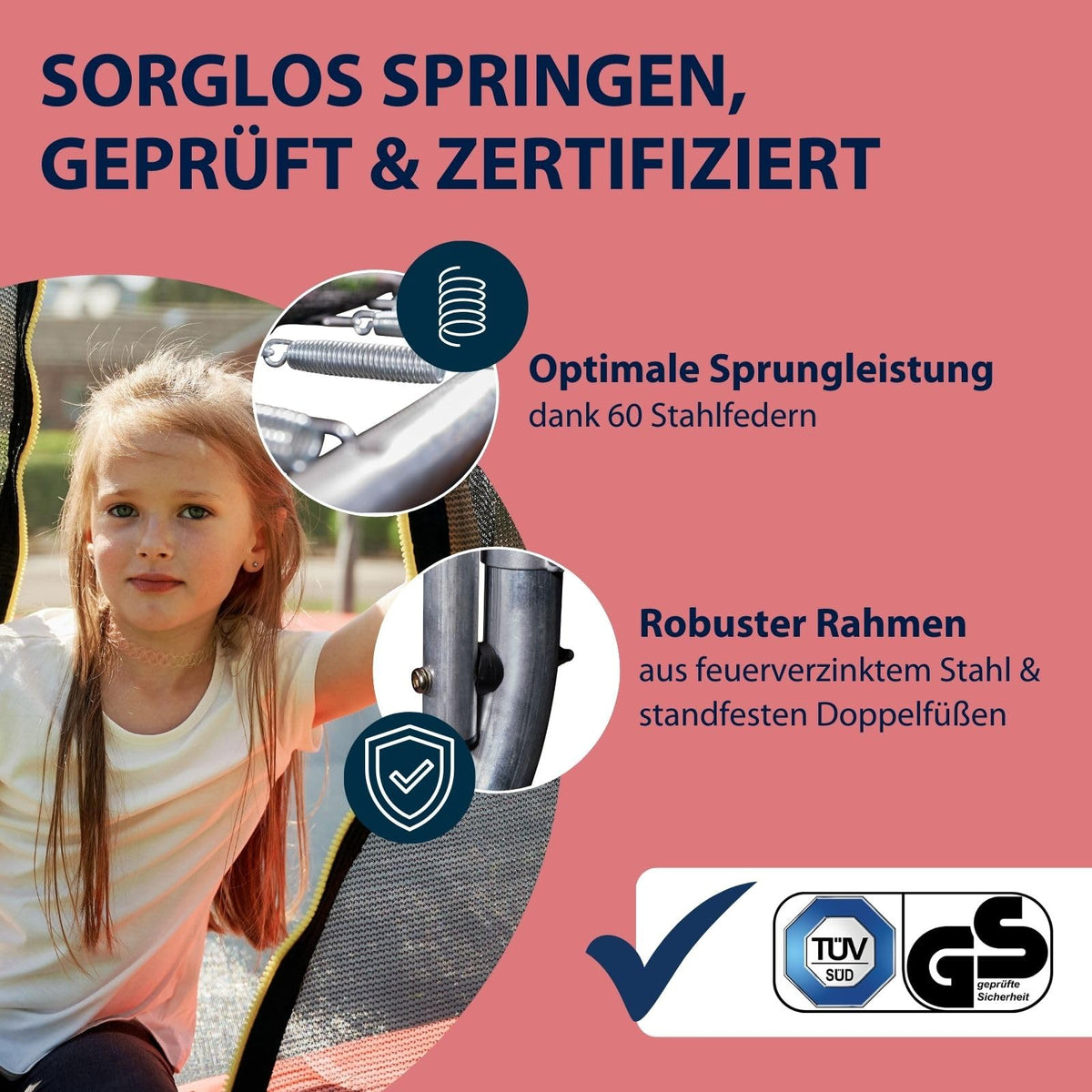 Gartentrampolin mit Sicherheitsnetz und extra breiter Randabdeckung, rund, für Kinder und Erwachsene bis 100 kg