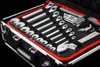 Chariot à outils 156 pièces avec roulettes mallette à outils en aluminium poignée télescopique et rangement compartiments