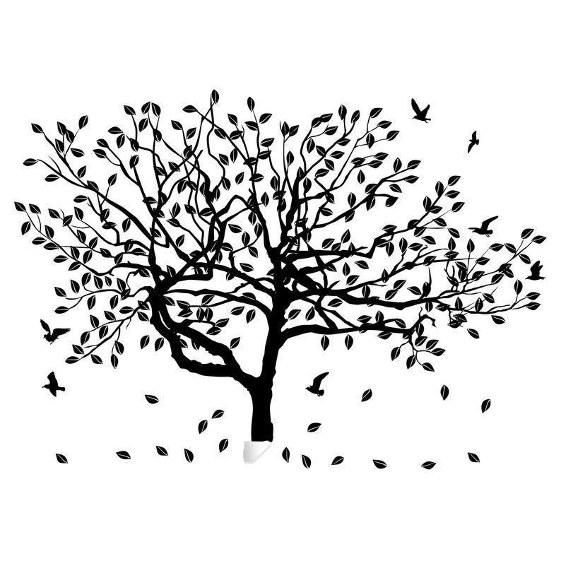 Sticker mural arbre bouleau vinyle - Autocollant forêt botanique nature feuilles