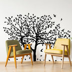 Sticker mural arbre bouleau vinyle - Autocollant forêt botanique nature feuilles