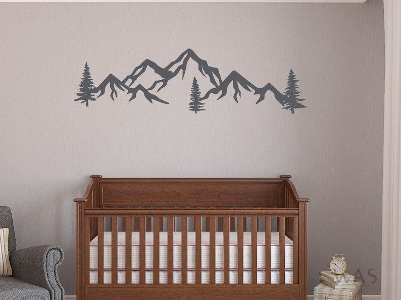 Grandes Montagnes Vinyle Autocollant avec Pins, Décoration Murale