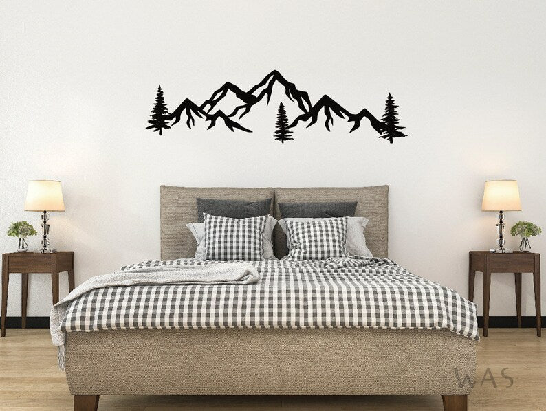 Große Berge Vinyl-Aufkleber mit Kiefern, Wanddekoration