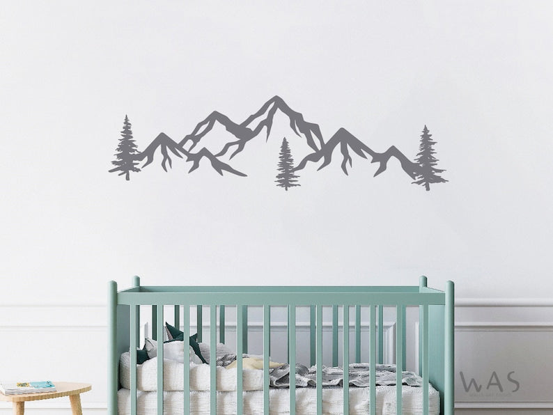 Grandes Montagnes Vinyle Autocollant avec Pins, Décoration Murale