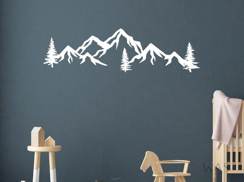 Grandes Montagnes Vinyle Autocollant avec Pins, Décoration Murale