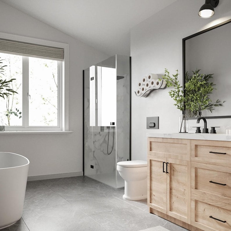 Porte papier toilette mural en bois gris vague, Rangement WC plusieurs rouleaux