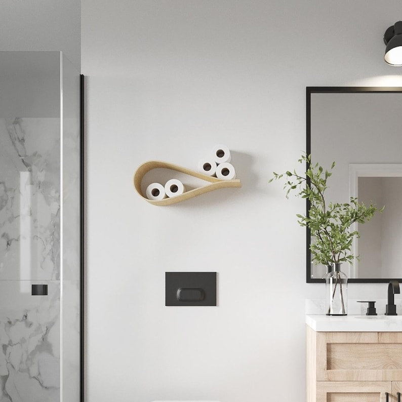 Porte-papier hygiénique mural en bois, étagère de rangement flottante pour plusieurs rouleaux