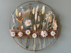 Anneau Floral Doré – Couronne Murale Fleurs Séchées Blanches & Blé