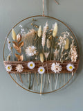 Anneau Floral Doré – Couronne Murale Fleurs Séchées Blanches & Blé