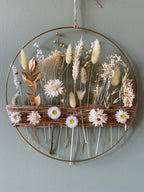 Anneau Floral Doré – Couronne Murale Fleurs Séchées Blanches & Blé