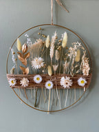 Anneau Floral Doré – Couronne Murale Fleurs Séchées Blanches & Blé