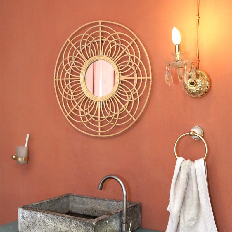 Miroir mural rotin 58 cm Bohème rond