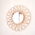 Miroir mural en rotin 38 cm, miroir rond bohème, décoration murale