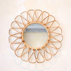 Miroir mural en rotin 38 cm, miroir rond bohème, décoration murale