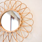 Miroir mural en rotin 38 cm, miroir rond bohème, décoration murale