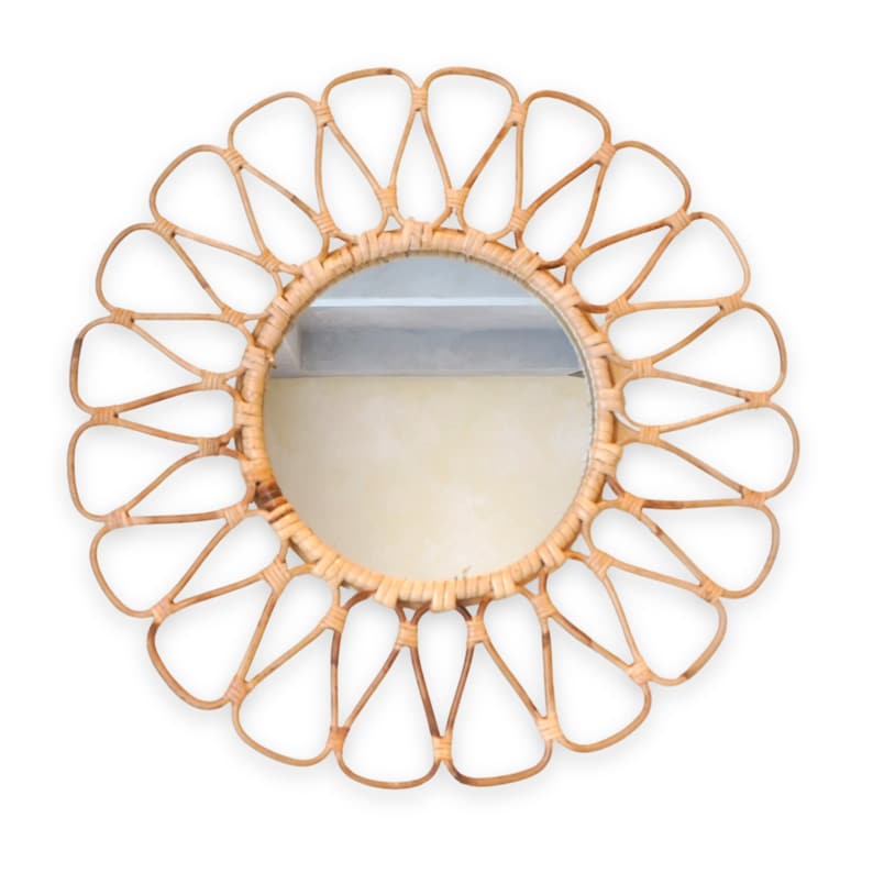 Miroir mural en rotin 38 cm, miroir rond bohème, décoration murale