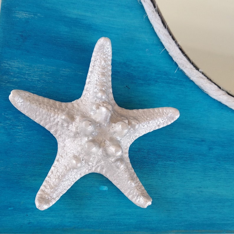 Miroir mural nautique coquillages blancs turquoise 25 cm décor plage