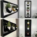 Cadre mural végétal magnétique 20x60 cm - 3 pots céramique - Support plantes noir mat