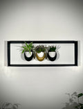 Cadre mural végétal magnétique 20x60 cm - 3 pots céramique - Support plantes noir mat