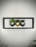Cadre mural végétal magnétique 20x60 cm - 3 pots céramique - Support plantes noir mat
