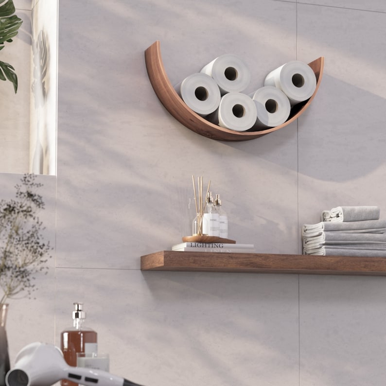 Porte-papier toilette mural en bois chêne avec étagère, 50x24x11 cm, 500g, 6 coloris