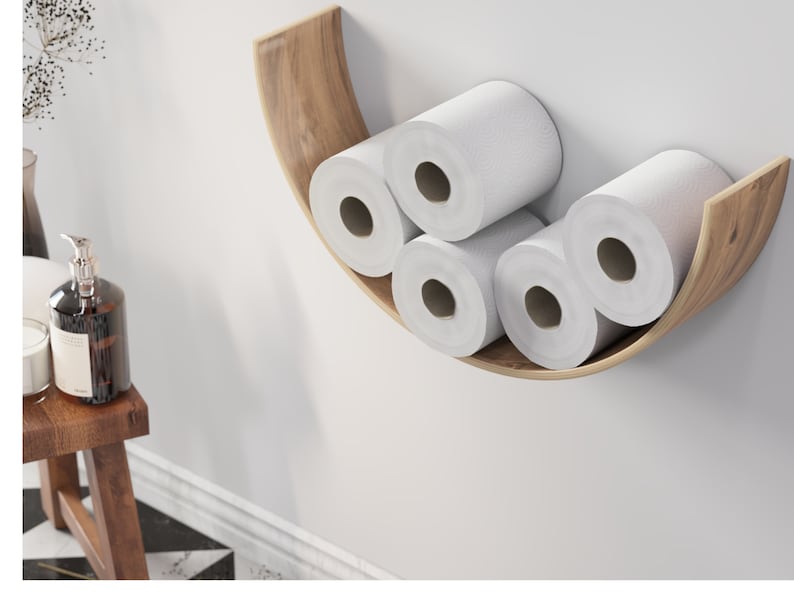 Porte-papier toilette mural en bois chêne avec étagère, 50x24x11 cm, 500g, 6 coloris