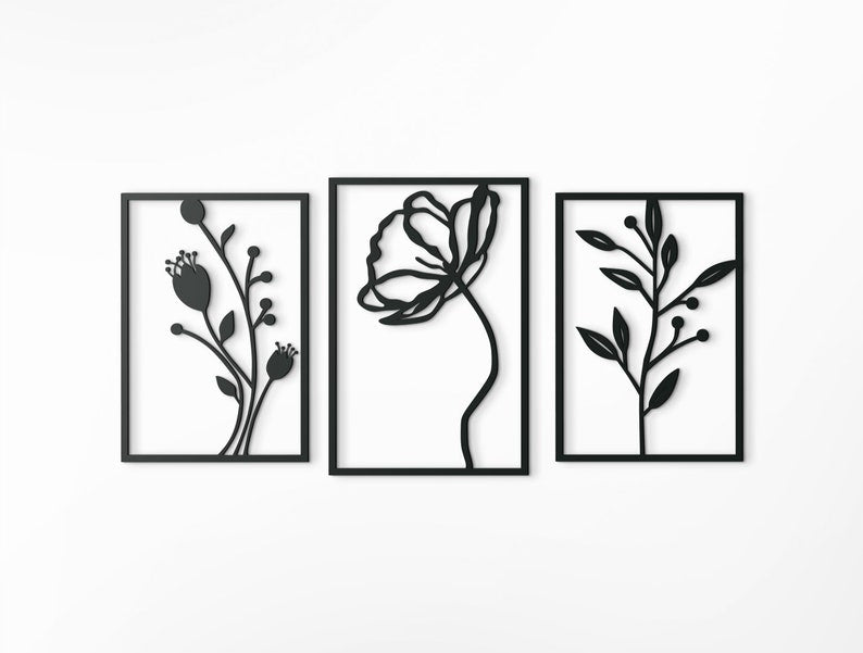 Décoration murale en bois fleurs 3D | Suspension murale botanique