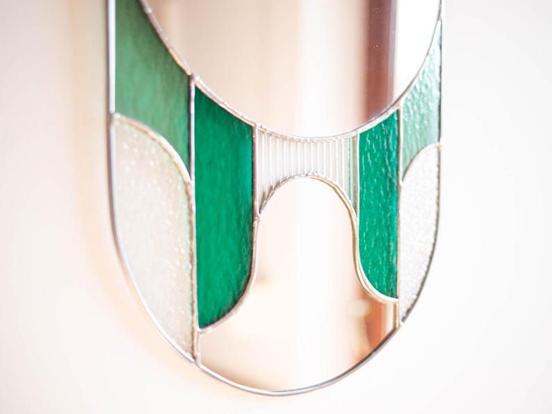 Miroir moderne style art déco en vitrail vert 43x27 cm