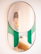 Miroir moderne style art déco en vitrail vert 43x27 cm