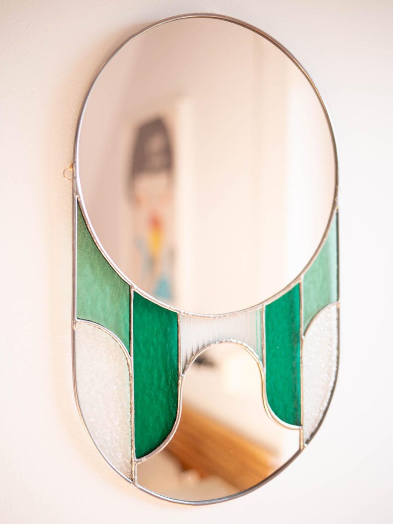 Miroir moderne style art déco en vitrail vert 43x27 cm