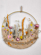 Tenture murale fleurs sauvages rustique bague métal jute