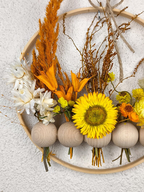 Couronne de fleurs séchées et d'herbes | Tenture murale artisanale