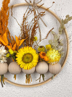 Couronne de fleurs séchées et d'herbes | Tenture murale artisanale