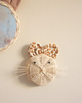 Trophée souris en rotin motif léopard, décoration murale 12x8 cm